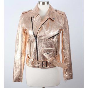New Zara Woman sz XS leather jacket rose gold biker